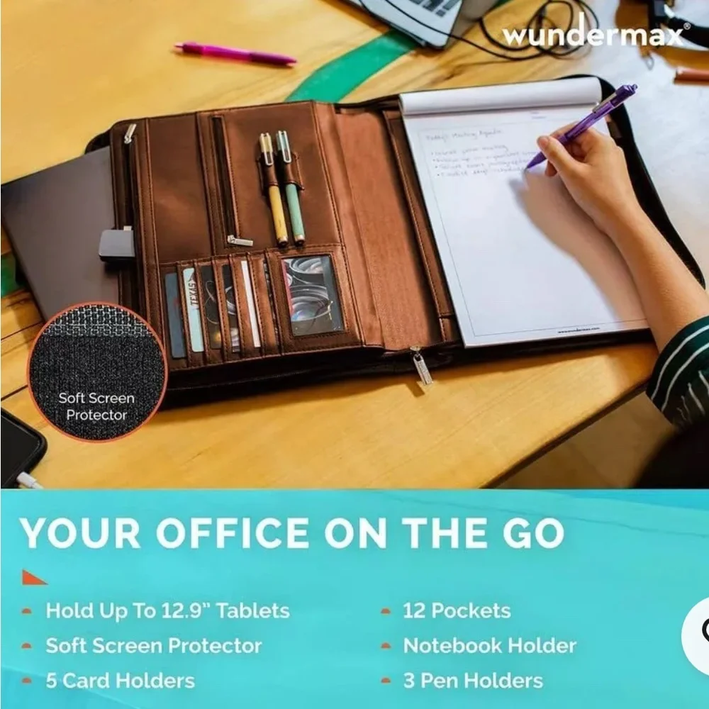 Black Planner with Universal Tablet Pocket and Zipper Closure